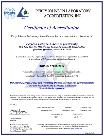 Certificación Mexico ISO:IEC 17025-2017